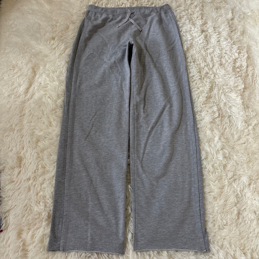 Freestyle by Danskin Gray Wide Leg Sweatpants Raw Hem Mesh Stripe Medium